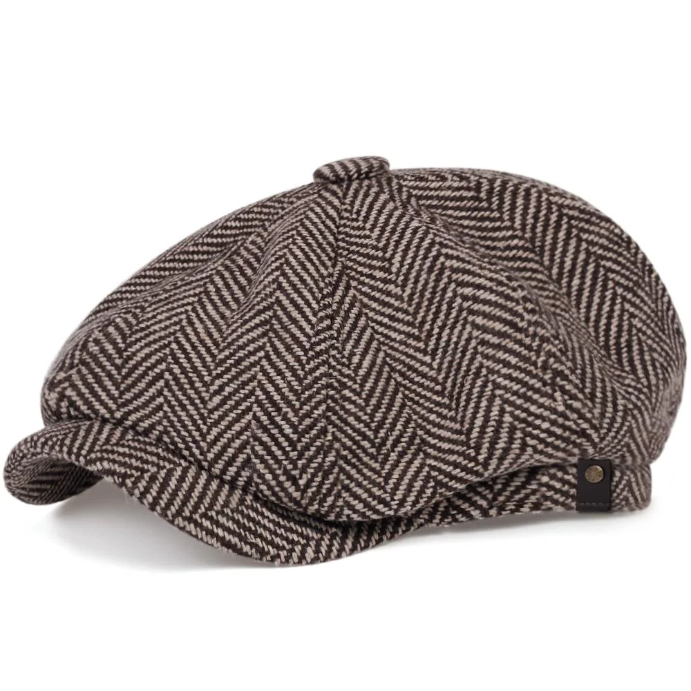 Fast Retro Herringbone Tweed Newsboy Gorra Genuine