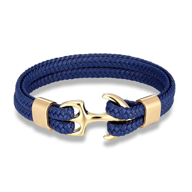 World-Class Pulsera de cuero trenzado azul ancla Innovative