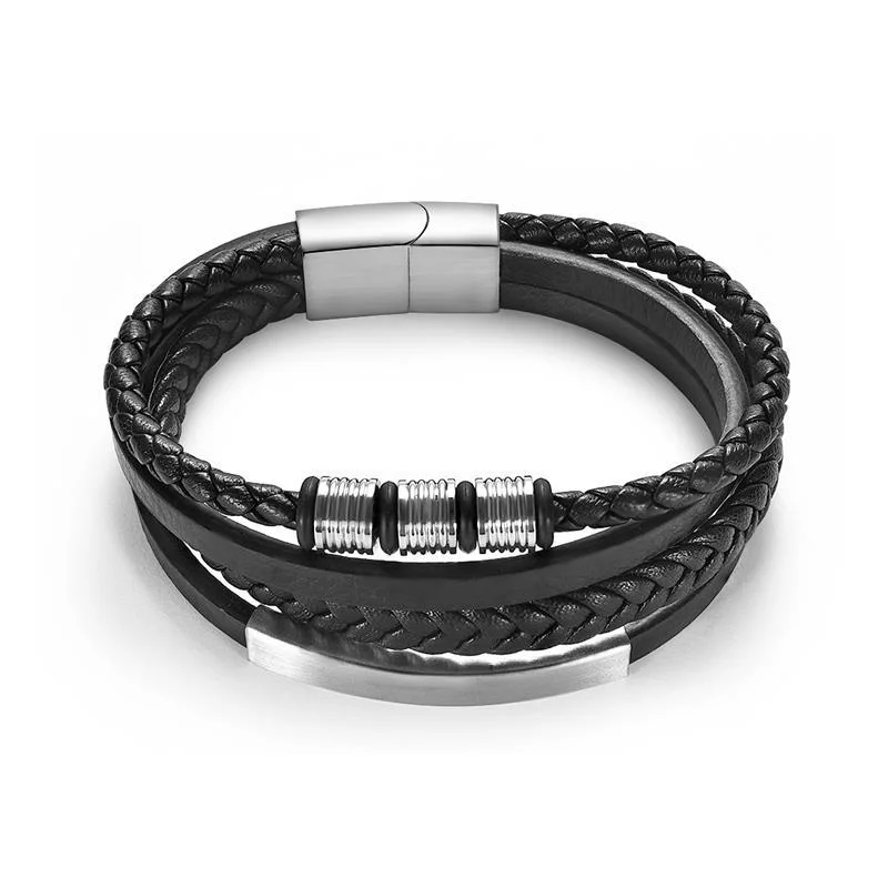Official Roger Pulsera tejida de cuero multicapa Unique