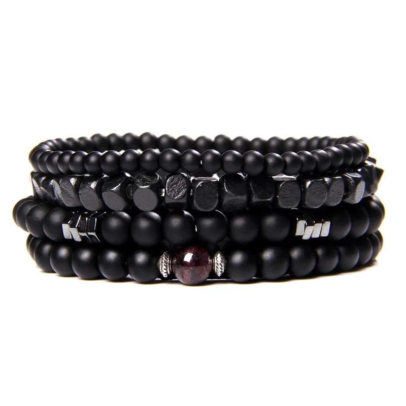 Consistent Nicolas Pulsera multicapa de cuero y cuentas de piedra natural Unique