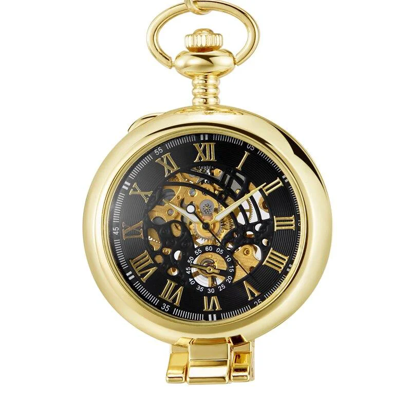 Casual Olaf Orkina Mechanical Skeleton Pocket Watch Golden High-Performance