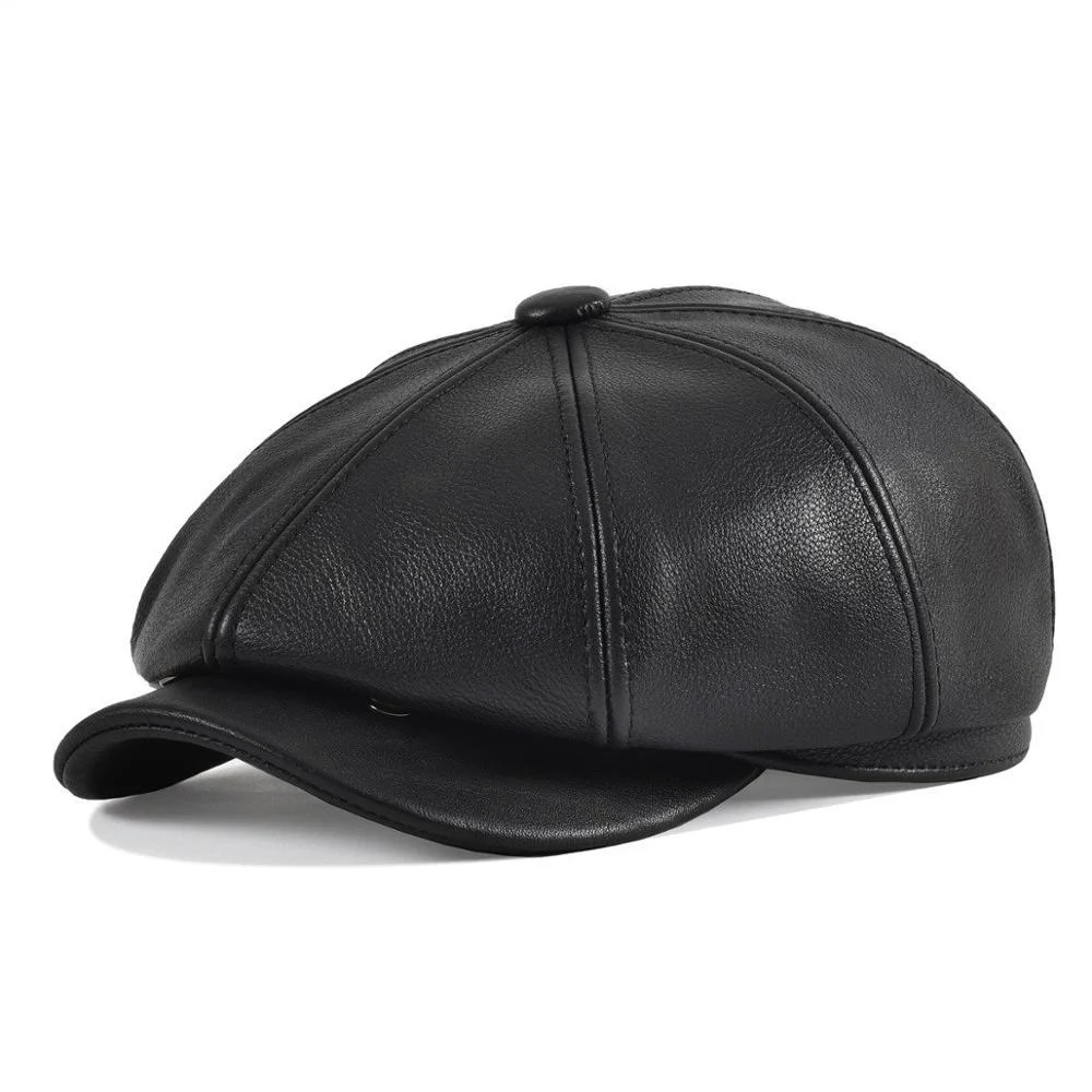 Trusted Cowskin Leather Newsboy Cap Safe
