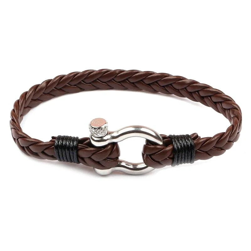 Elegant Horseshoe Shackle Braided Leather Bracelet Next-Generation