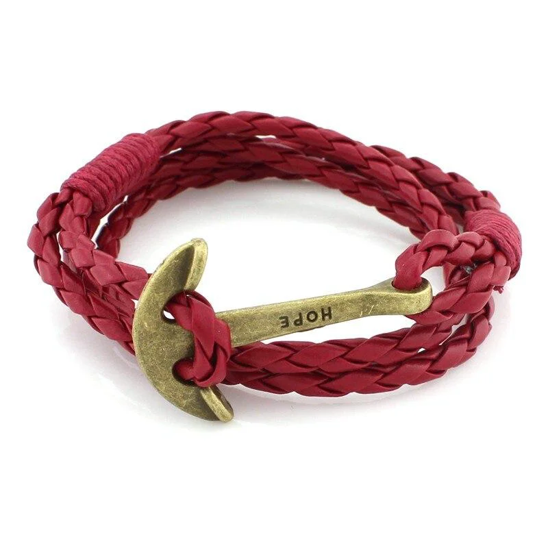 Fine Crafted Hope Bronze Anchor Leather Bracelet Clean