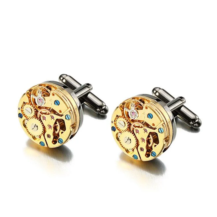 Authentic Gold-Tone Watch Movement Cufflinks Practical