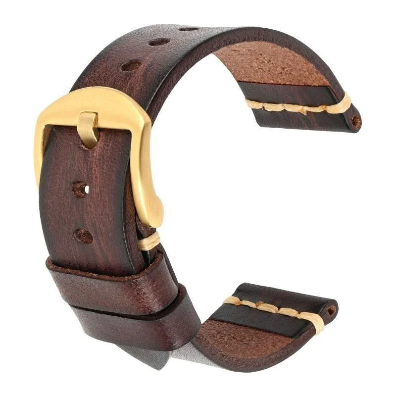 Exceptional Gaston Tanned Calfskin Watch Strap With Golden Tang Buckle Elite