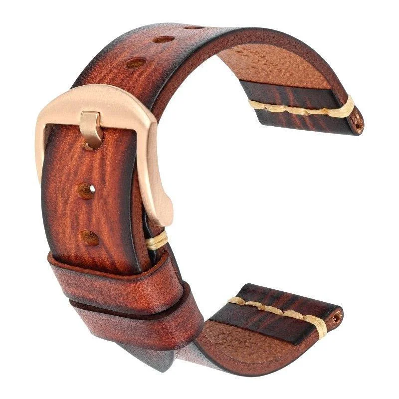Fine Crafted Gaston Tanned Calfskin Watch Strap With Rose Gold Tang Buckle Genuine