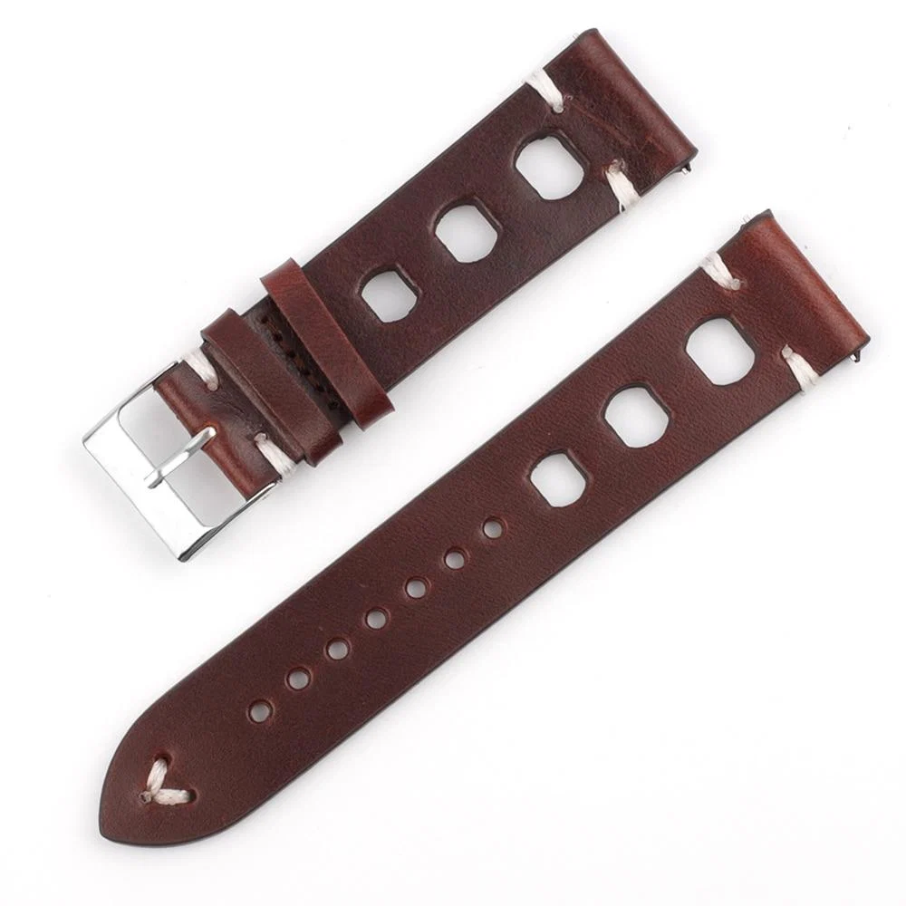 Trendy Hubert Handmade Italian Leather Racing Watch Strap With Tang Buckle Durable