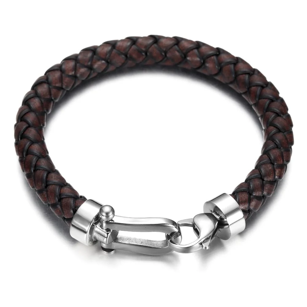 Fast Marcus 316L Stainless Steel Braided Leather Bracelet Effective