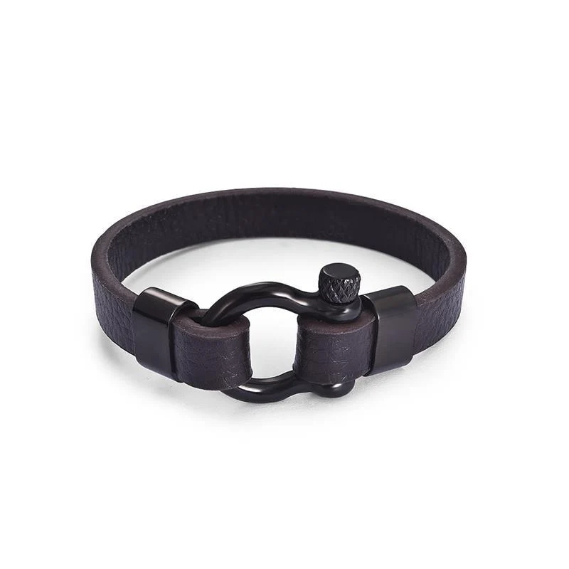 Flexible Gunnar Horseshoe Shackle Solid Leather Bracelet Next-Generation