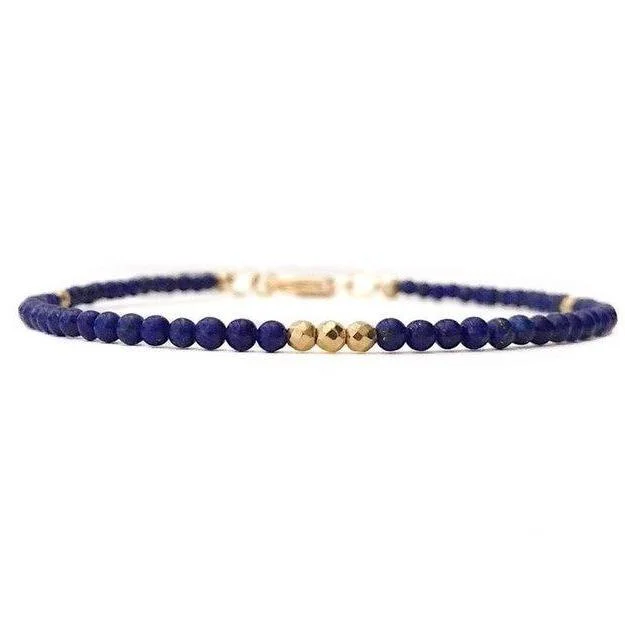 Clean Gold-Tone Lapis Boho Beaded Bracelet Reusable