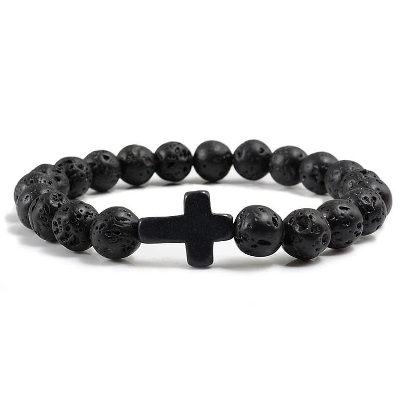 Expertly Made Classic Cross Natural Stone Beaded Bracelet Breathable