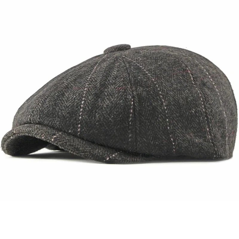 Soft Woollen Plaid Herringbone Newsboy Cap Clean