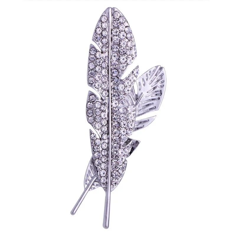 Traditional Rhinestone Feather Lapel Pin Excellent