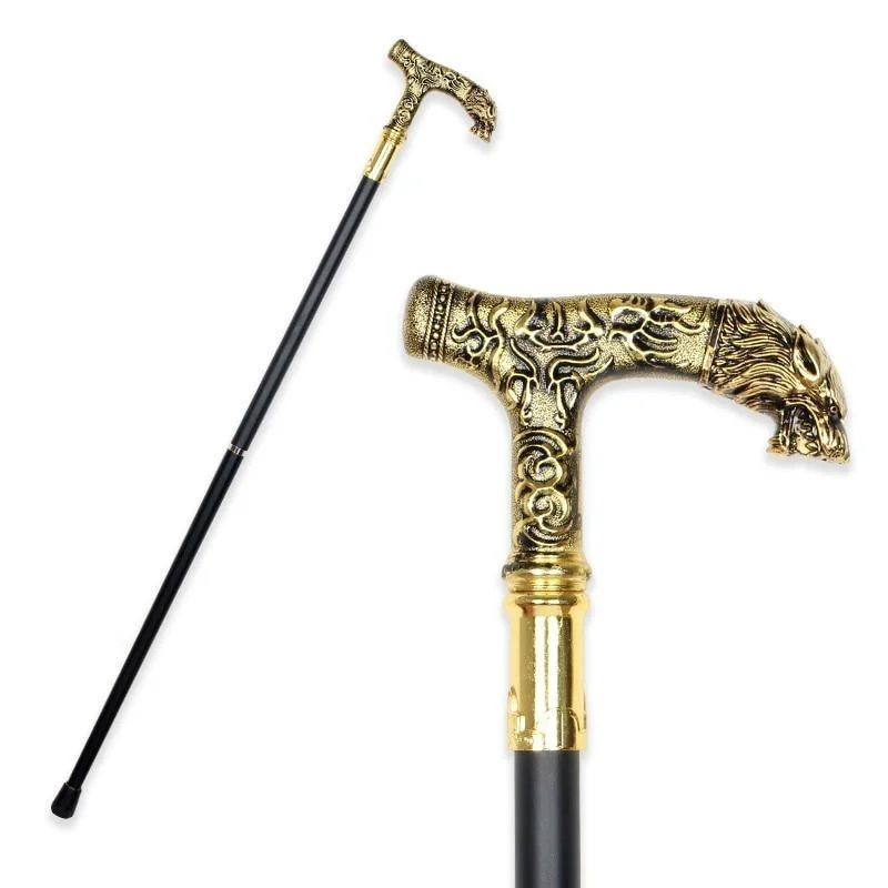Breathable Louis Wooden Walking Stick With Wolf Head Handle Trendy