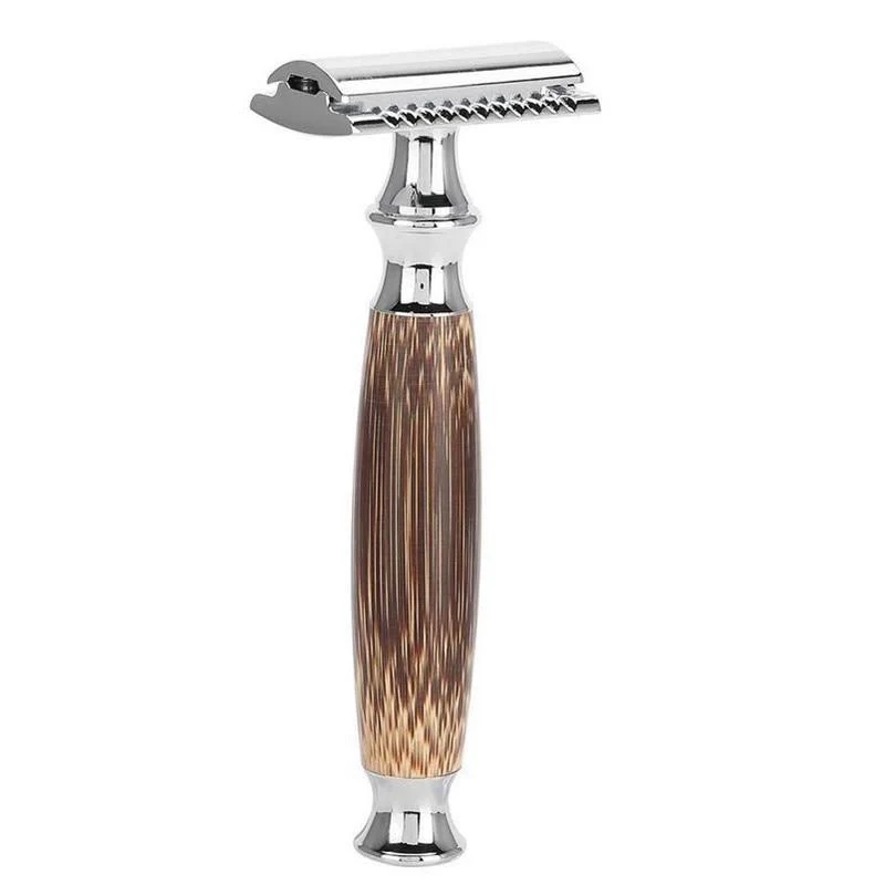 Trusted Double-Edged Safety Razor With Bamboo Wood Handle Natural