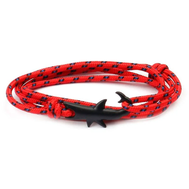 Solid Matte Black Shark Nautical Rope Bracelet Advanced