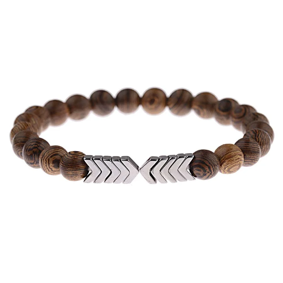 Exceptional Steel Arrow Natural Beads Bracelet Lightweight