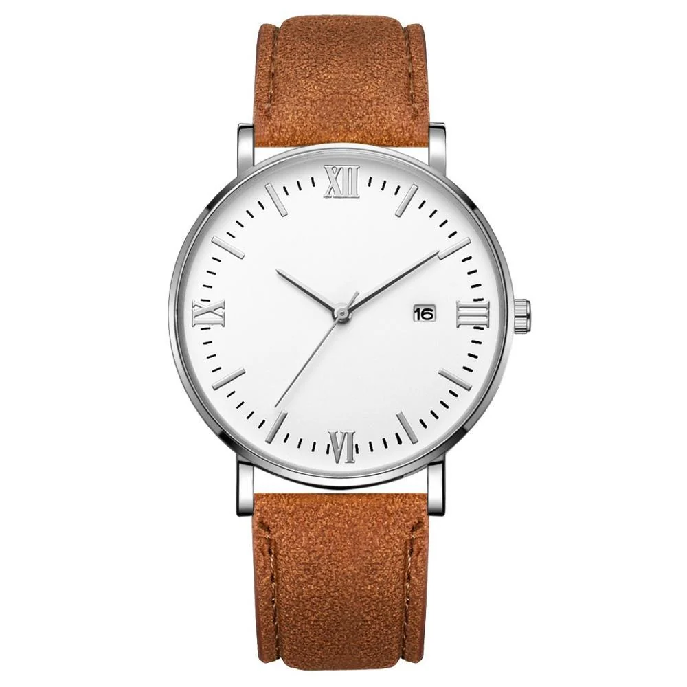 Enhanced Flavio Classic Elegant Watch with White Dial and Brown Belt Versatile
