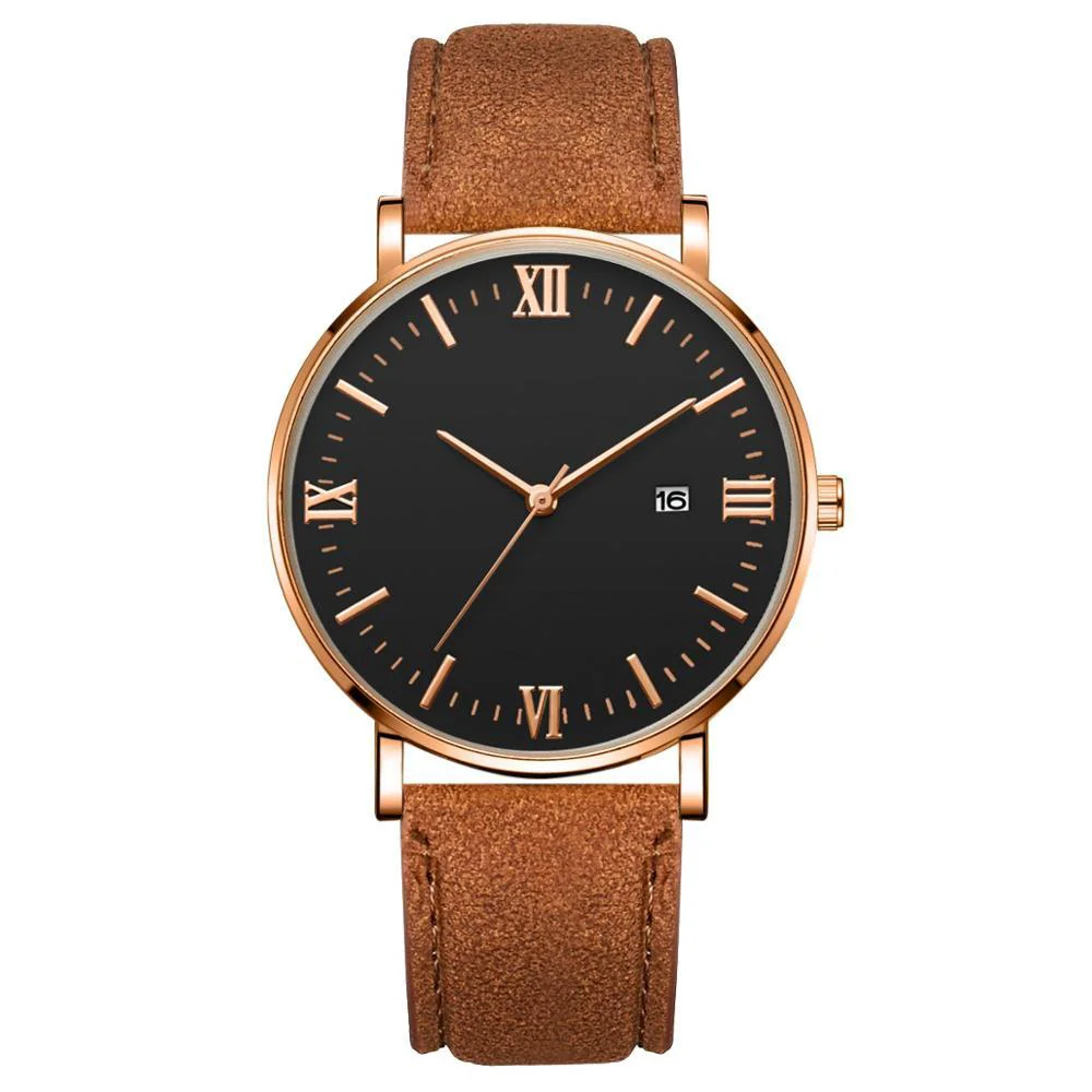 Fast Flavio Classic Elegant Watch with Black Dial and Brown Belt Safe