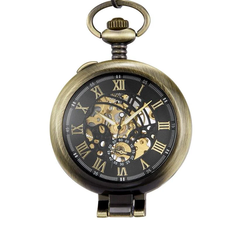 Green Olaf Orkina Mechanical Skeleton Pocket Watch Bronze Contemporary