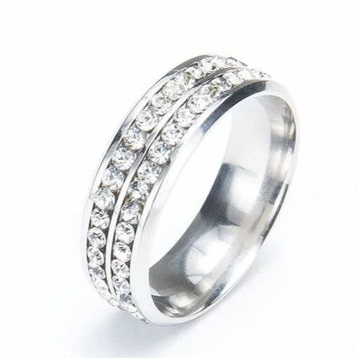 Elite Silver-Tone Crystal Tie Ring Innovative