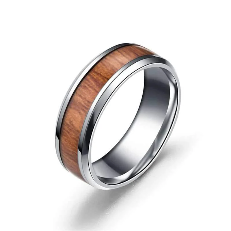 Modern 316L Stainless Steel Wood Grain Ring Sustainable