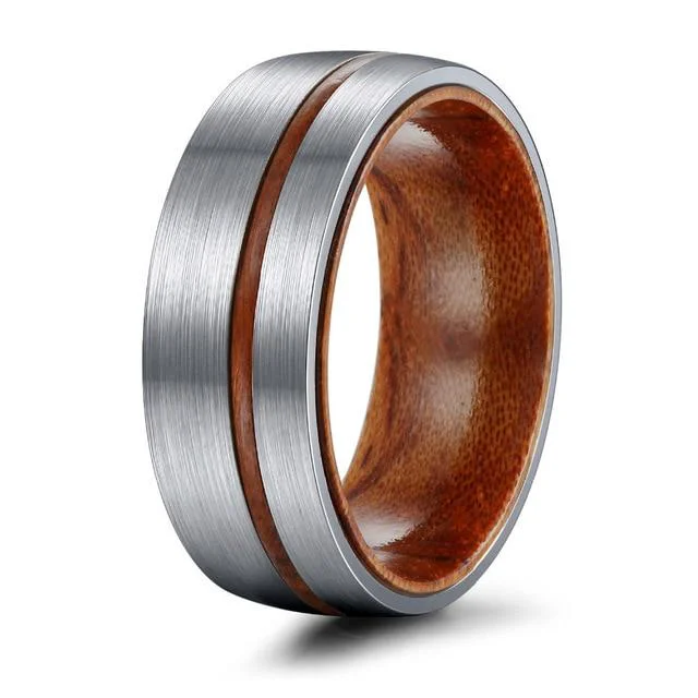 Sophisticated Vintage Wood Groove Titanium Ring Breathable