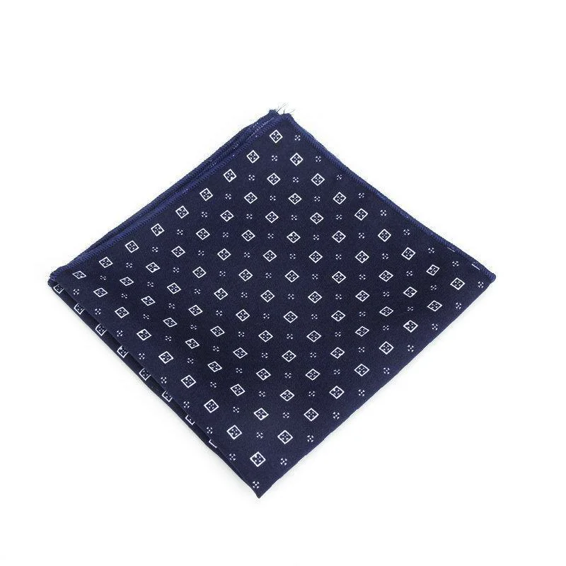 Versatile Navy Blue Geometric Cotton Handkerchief Premium