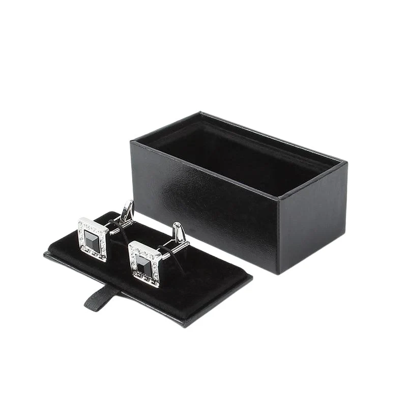 Detailed Black Velvet Jewelry Box For Cufflinks or Tie Clip Superior