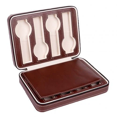 Long-Lasting Maxime Portable Leather Zipper Travel Watch Storage Case 2 4 8 Grids Official