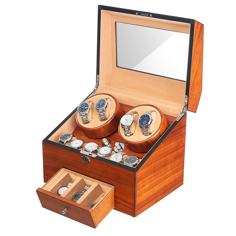 Safe Edison 5 Modes Automatic Fraxinus Wood Watch Winder Display Box Easy-to-Use