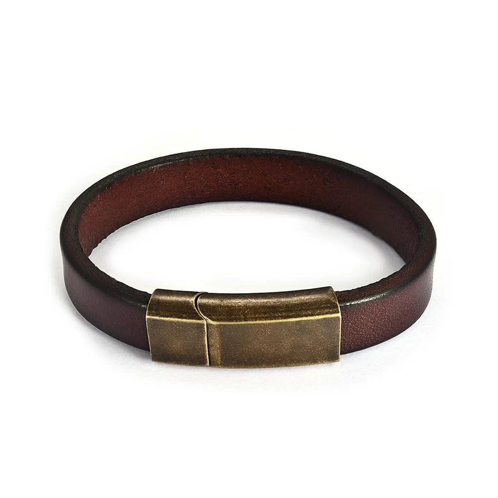 Smart Arjen Minimalist Cowhide Leather Bracelet With Bronze Clasp Convenient