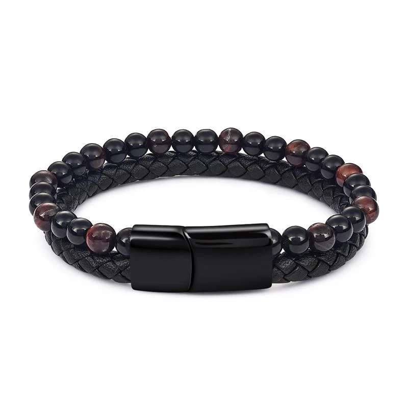 Prestigious Jose Natural Stone Leather Beaded Bracelet Reusable