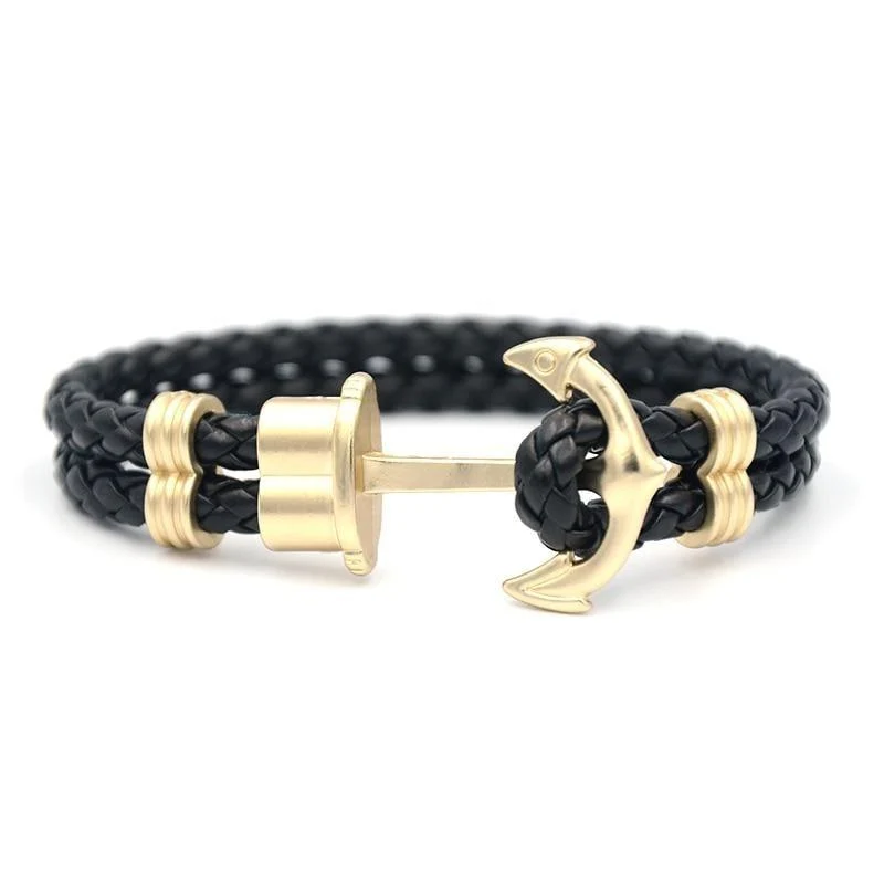 Advanced Oliver Ancla dorada Pulsera de cuero trenzado Functional