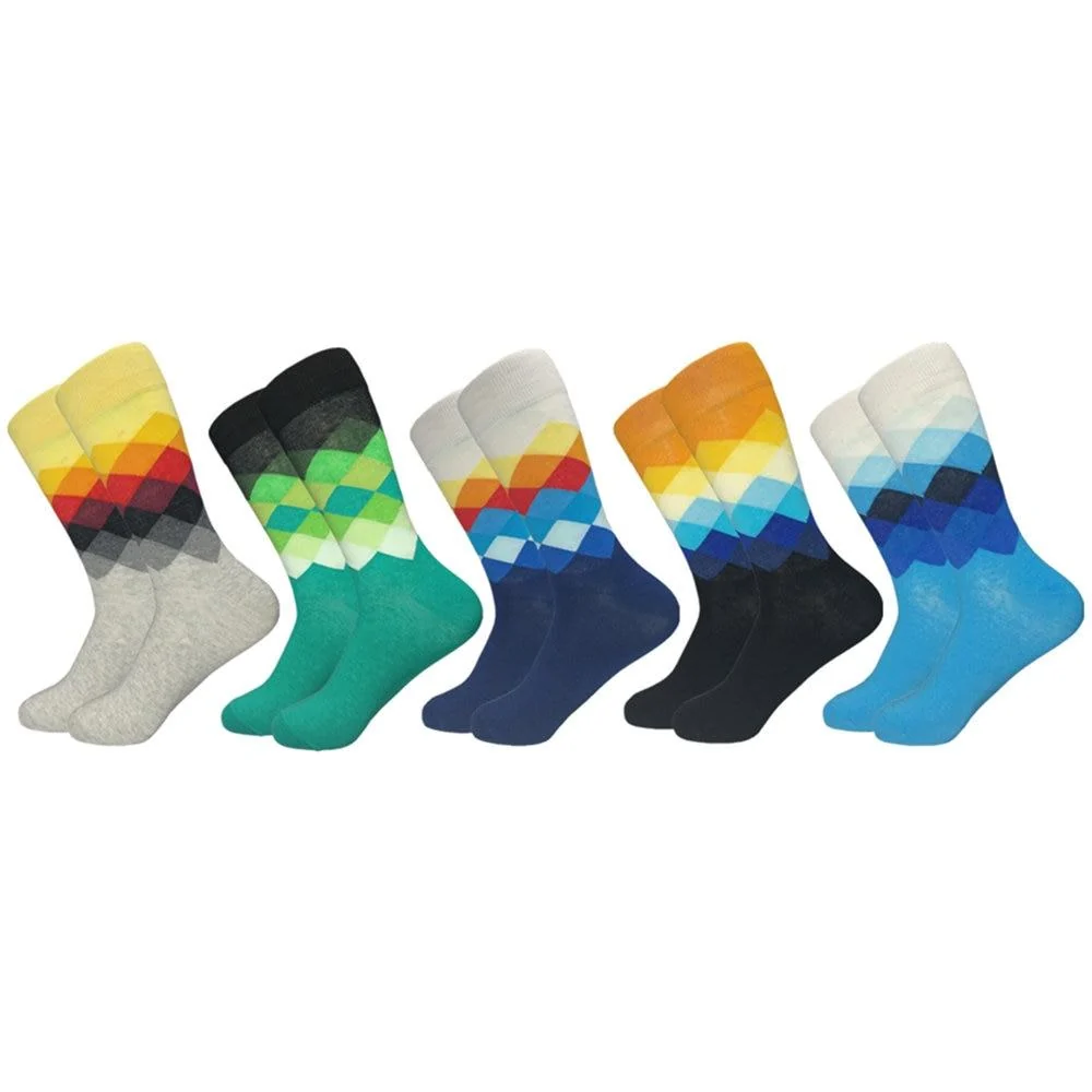 Sustainable Calcetines altos de algodón francés Casual Plaid 5 pares Natural
