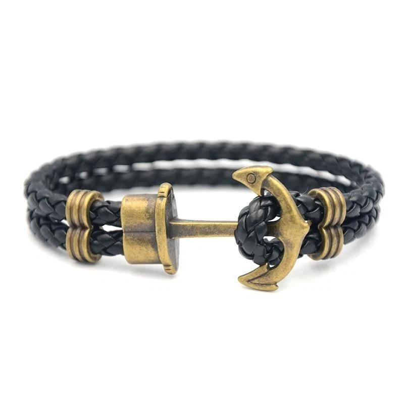 Recyclable Oliver Pulsera de cuero trenzado con ancla de bronce Practical