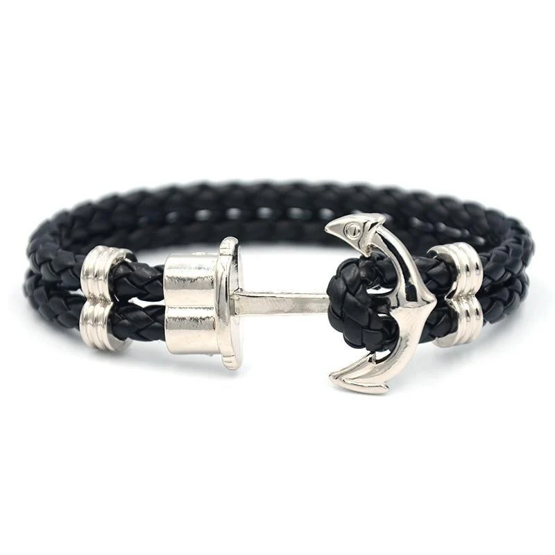 Responsible Oliver Ancla de plata pulsera de cuero trenzado Breathable