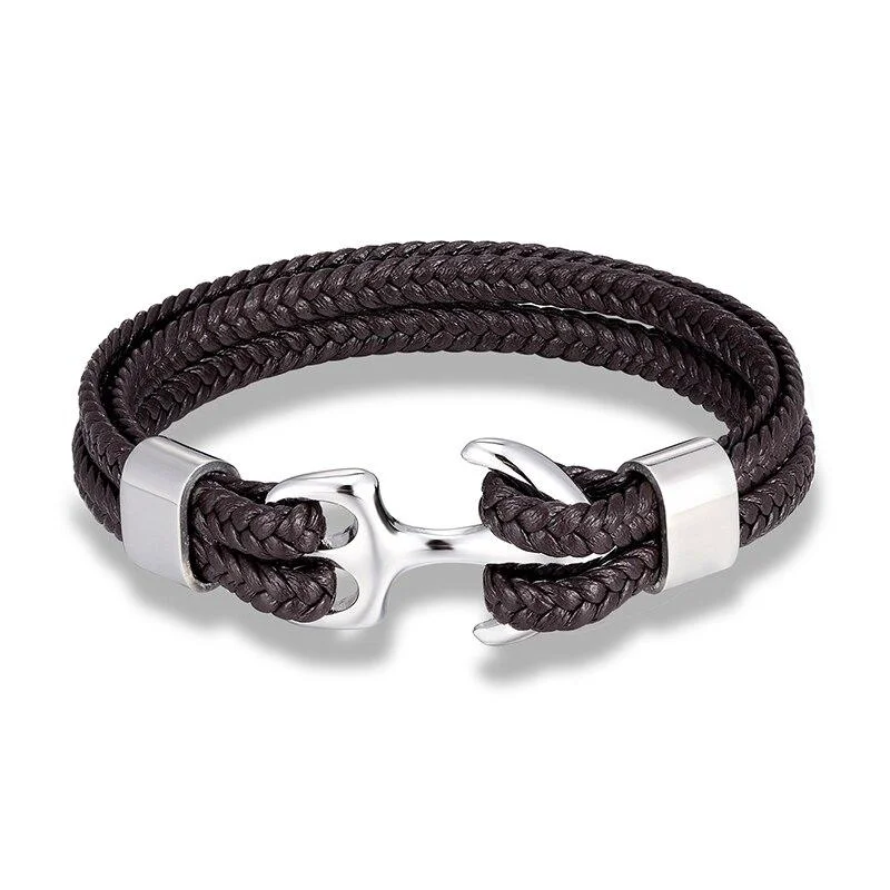 Carefully Designed Ancla Marrón Pulsera de cuero trenzado Consistent