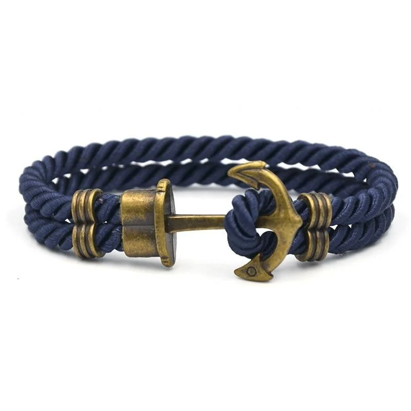 Top-Quality Luigi Pulsera de cuerda con ancla de bronce Original