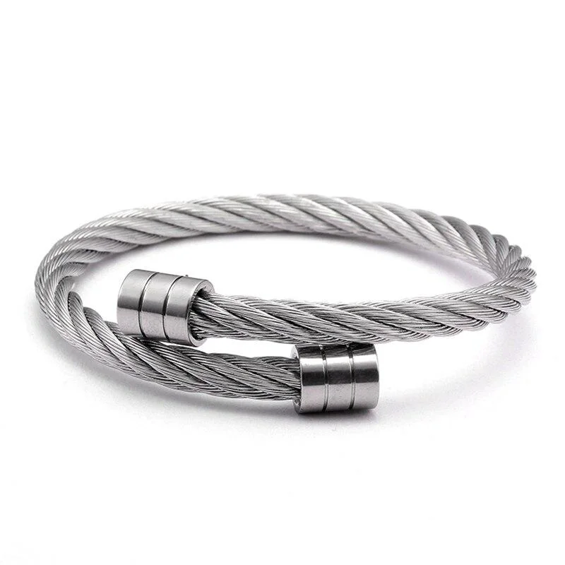 Secure Mats Pulsera brazalete minimalista de cuerda metálica Natural