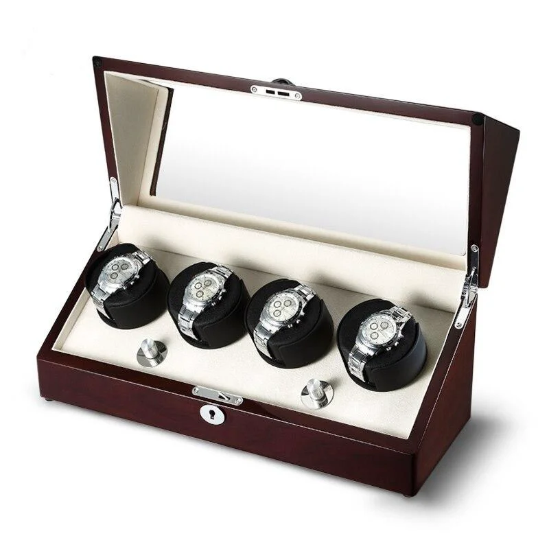 Advanced Frediano Mahagony Caja de 4 ranuras para dar cuerda a relojes Superior