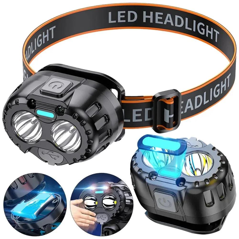 Optimized 250LM LED Headlamp – IPX4 Waterproof Rechargeable Headlight for Camping Hiking Fishing 500mAh Battery XPE LED Adjustable Strap Safe