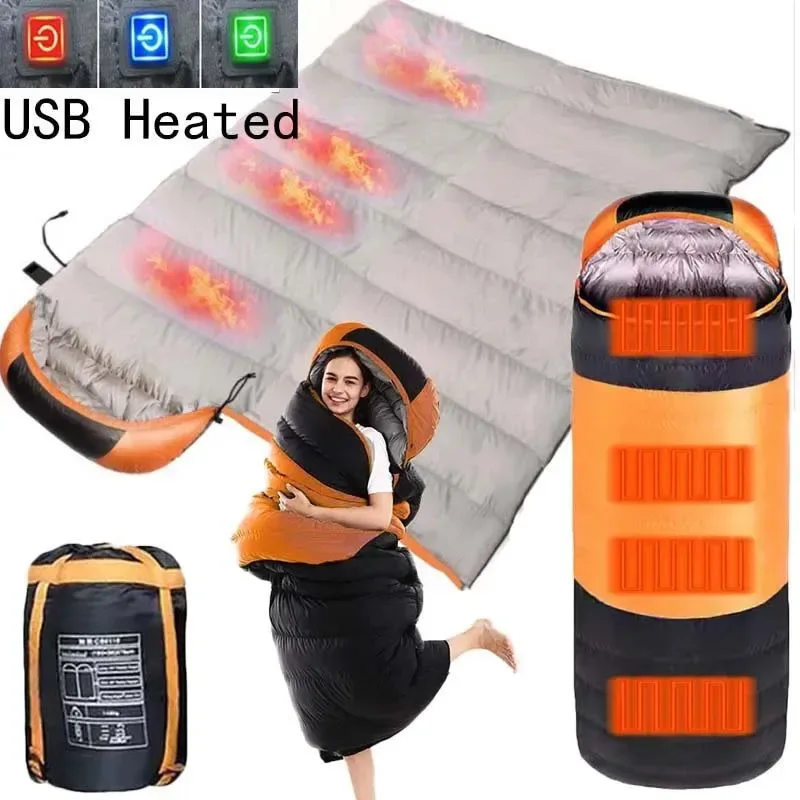 Detailed USB Heated Sleeping Bag – Waterproof Lightweight Winter Gear with 4-Zone Heating Pure