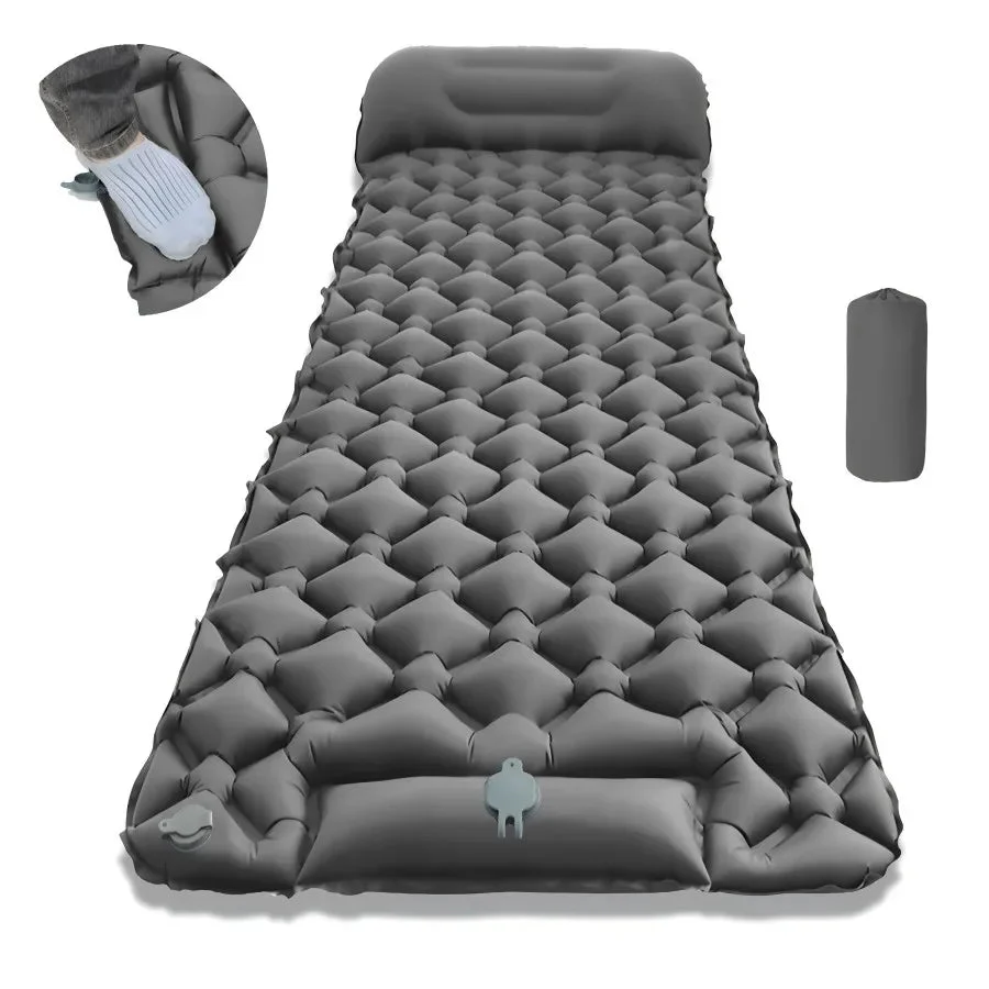 Solid Ultralight Inflatable Camping Sleeping Pad with Pillow – Foldable Travel Air Mattress for Hiking Beach Natural
