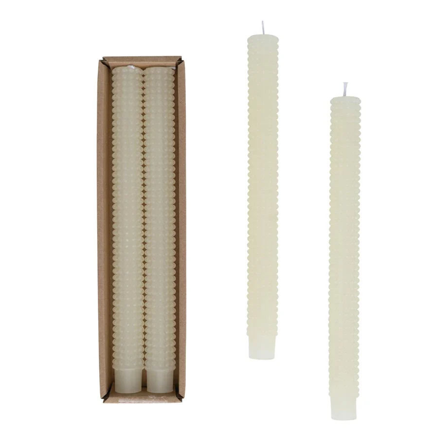 Fine Unscented Hobnail 10-inch Taper Candles Set of 2 Reusable