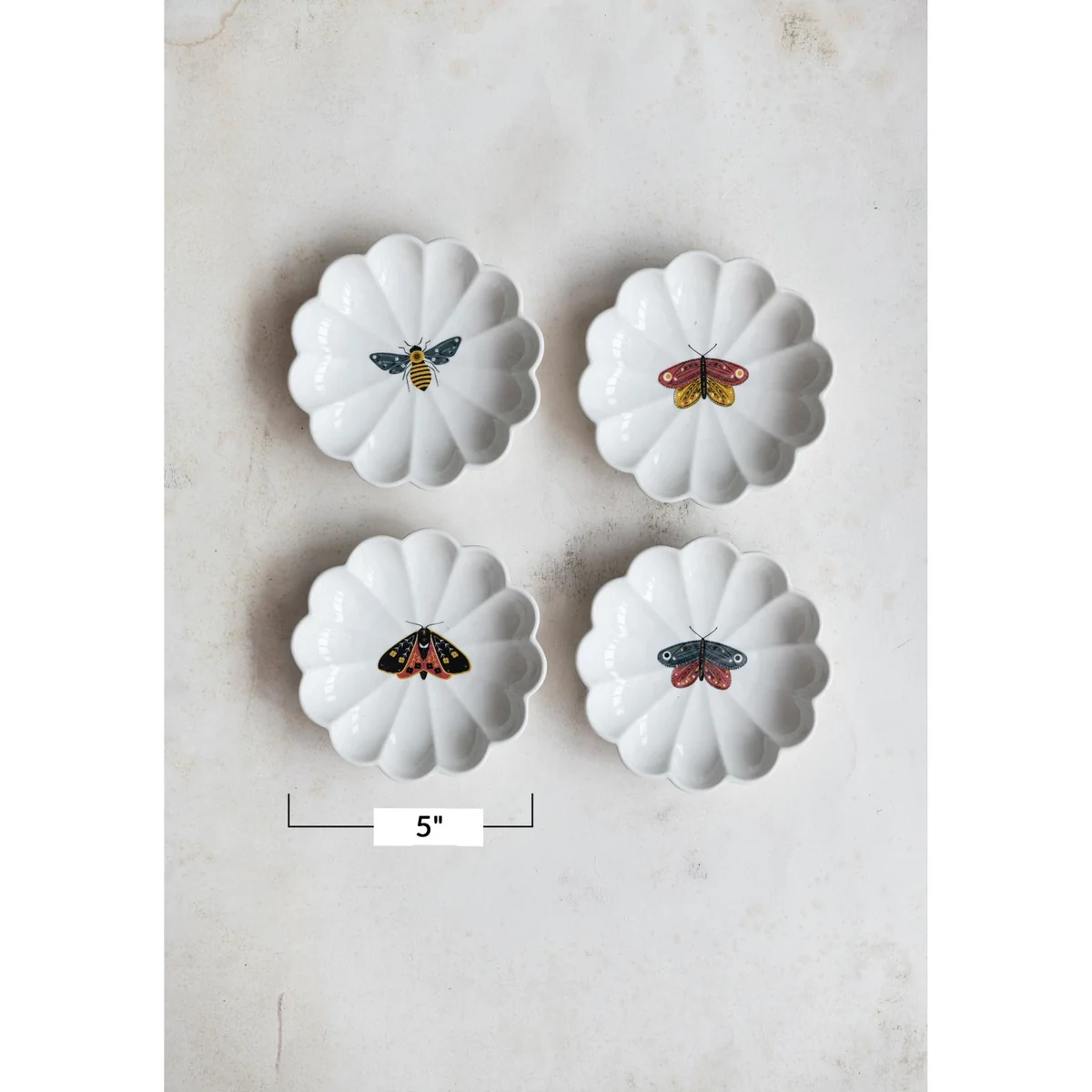 Smart Stoneware Scalloped Dish w Insect Trendy
