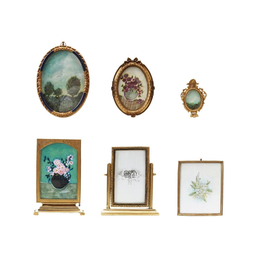 Exceptional Pewter Glass Picture Frame w Art Carefully Designed