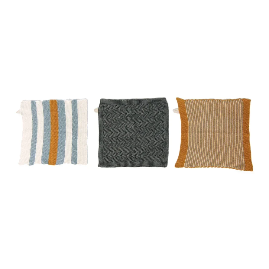 Recyclable Square Cotton Knit Dish Cloth w Loop Easy-to-Use