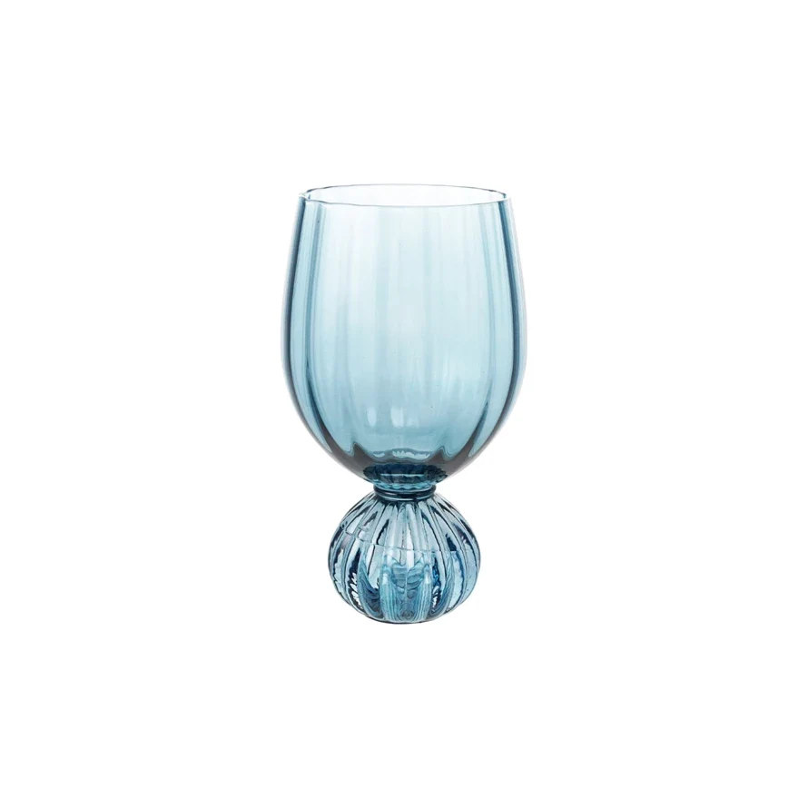 Trendy 14-ounce Pleated Footed Wine Glass Blue Superior